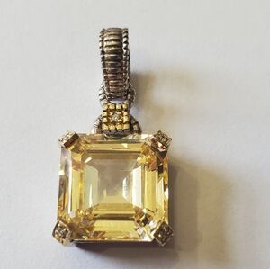 Judith Ripka Canary Quartz Pendant with Gold & Silver Detailing